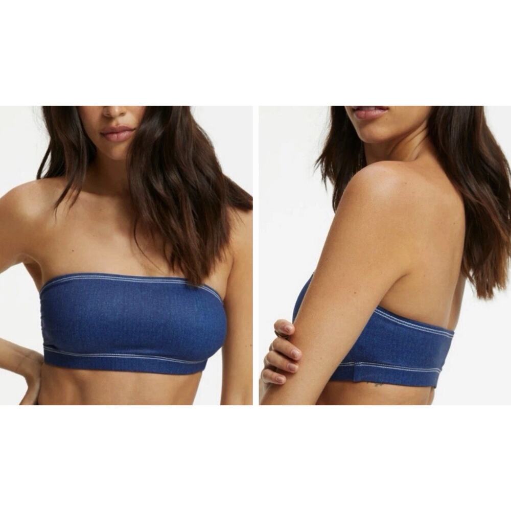 NWT Good American Size 6 3XL Indigo Denim Better Band Bikini Swim Top Bandeau